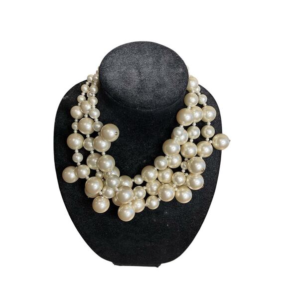 Kenneth Jay Lane Womens Pearl Necklace Three Layer Collar Gold Tone White NEW - Picture 1 of 3